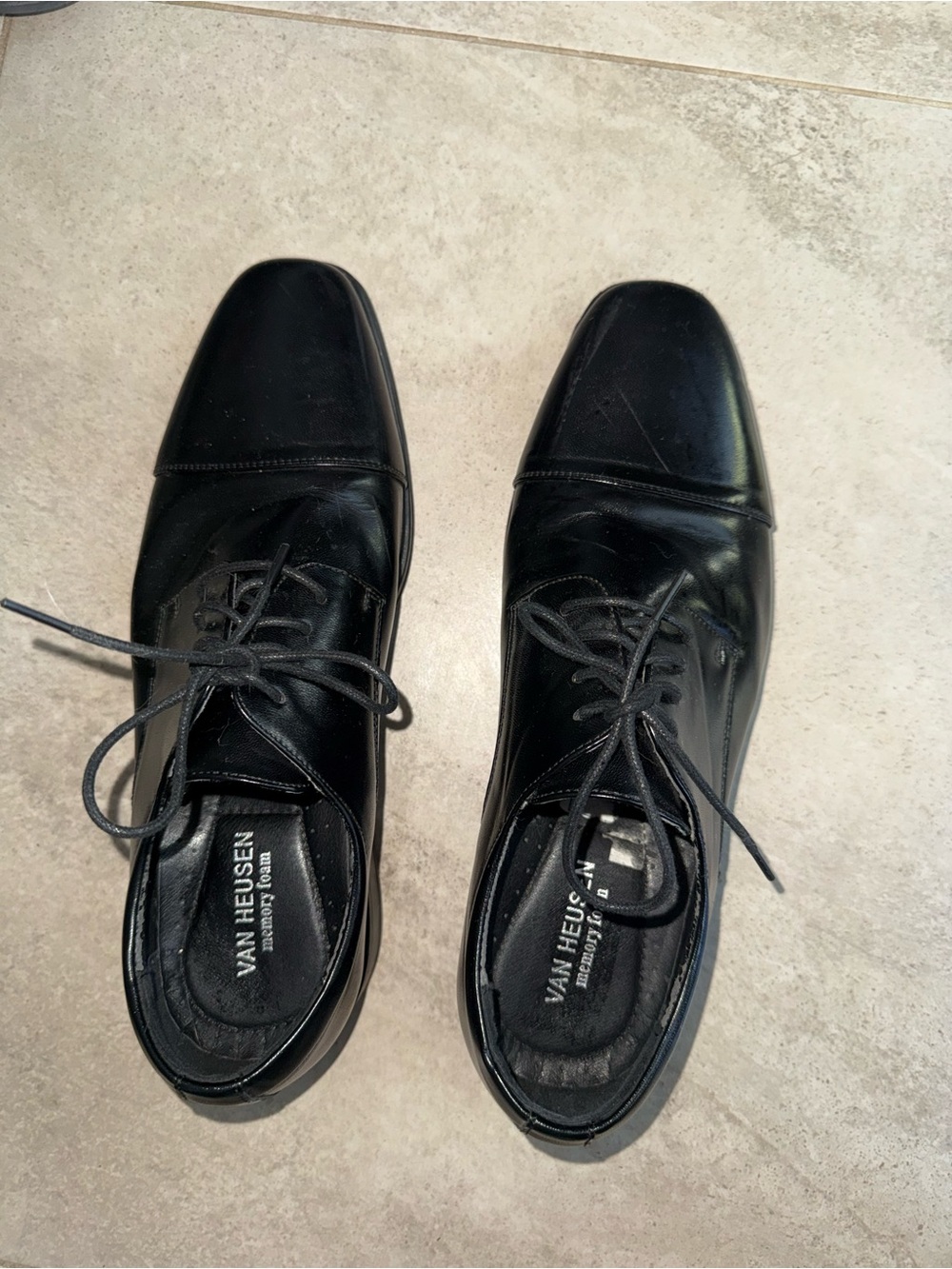 Van Heusen Black Leather Cap-Toe Oxford Dress Shoes